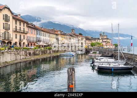 Cannobio, Piedmont, Italy - April 26, 2024: Lakefront of Cannobio, the popular holiday resort on the shore of Lake Maggiore in Piedmont. Stock Photo