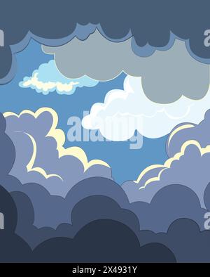 Thunderstorm and dark clouds on a rainy day Stock Vector