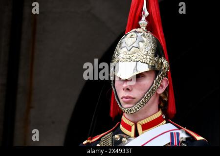 Blues and Royals Soldiers, Whitehall, London, UK Stock Photo