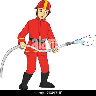 Fireman holding water pipe Stock Vector