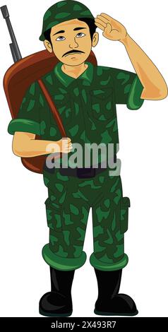 Soldier doing a salute with gun in hand Stock Vector