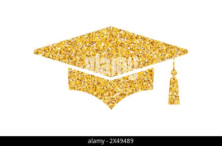 Graduation hat glitter logo. Graduate cap flat sparkling luxury gold ...