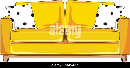 Yellow sofa with two white cushions Stock Vector