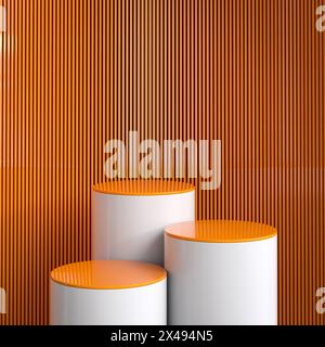 Modern minimalist podiums against striped background 3d Stock Photo