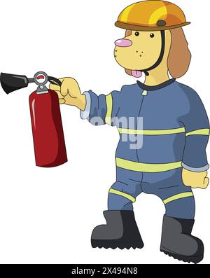 Cute dog cartoon extinguishing fire Stock Vector