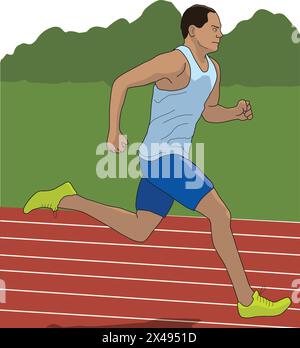 An athlete running on the racing track Stock Vector