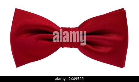 Top view of red satin bow tie, isolated on white background. Stock Photo