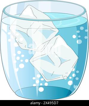 Illustration showing ice cubes being placed in a glass of water Stock Vector