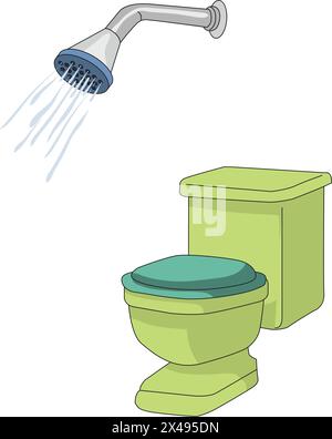 Illustration showing toilet seat and bathroom shower Stock Vector