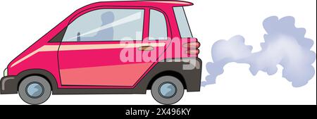 Smoke coming out from a red car Stock Vector