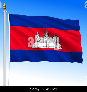 Kingdom of Cambodia, official national waving flag, south east asiatic country, vector illustration Stock Vector
