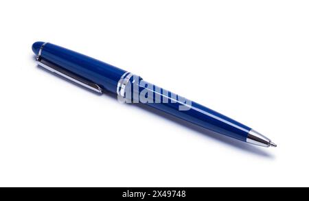 Blue Ballpoint Pen Cut Out on White. Stock Photo