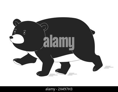 Fat bear running black and white 2D line cartoon character Stock Vector