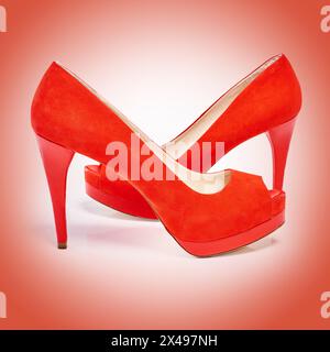 High heels, fashion and women shoes in studio for luxury, designer and retail sale or discount. Elegance, stylish and female footwear with fancy or Stock Photo