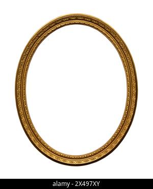 Gold Oval Picture Frame Cut Out on White. Stock Photo