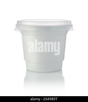 New plastic closed disposable jar isolated on white. Stock Photo