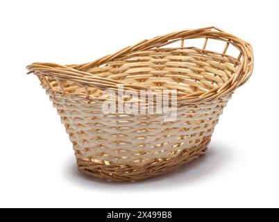 Wicker Hand Basket Cut Out on White. Stock Photo