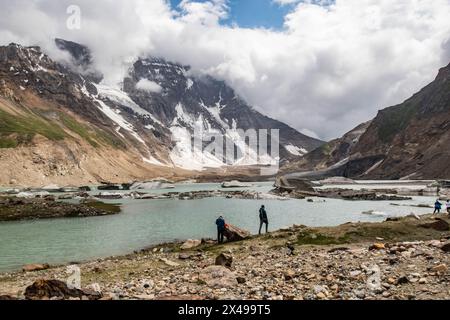 Iceberg glacial lake below the Lomvilad Pass, Warwan Valley, Pir Panjal Range, Kashmir, India Stock Photo