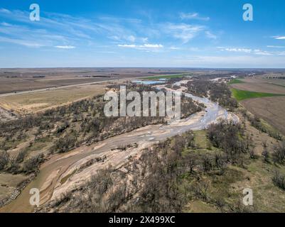 South Platte River near Big Springs, Nebraska, early spring aeiral view Stock Photo