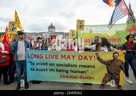 London, UK.  1 May 2024.  People at a rally in Trafalgar Square on May Day, International Workers Day.  The annual event has been celebrated for over 130 years in London in solidarity with the working class.  Similar events are taking place in other countries.  Credit: Stephen Chung / Alamy Live News Stock Photo