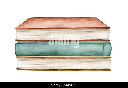 Watercolor illustration stacks of books for reading, pile of textbooks for education. Set of literature, dictionaries, encyclopedias. Colored Stock Photo