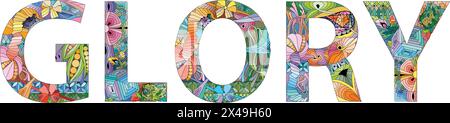 Hand-painted art design. Hand drawn illustration word GLORY for t-shirt and other decoration Stock Vector
