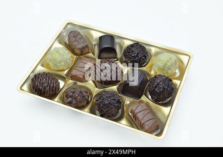 box of chocolates, close up, isolated on white background Stock Photo