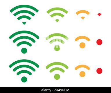 Set of vector Wi-Fi icon for communication, telecommunication. Communication wireless signal level wifi. Clipart illustration. Mobile bar status. Stock Vector