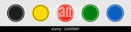Set of round black, yellow, red, green and blue road signs. Vector illustration of icons for warning about the situation on the road. Transparent isol Stock Vector