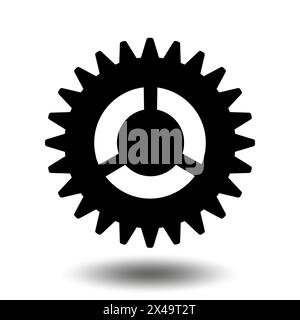 Black gear icon. Machine sprocket gear icon. Flat design. Vector cogwheel sign symbol on a white background. Stock Vector