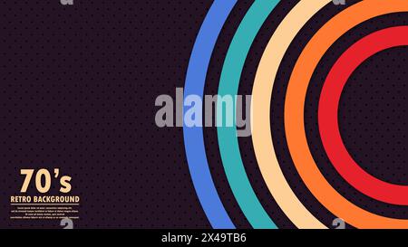 Design in futuristic 1970's 1980's 1960's era line frame retro style. Abstract perforated retro vintage background with circles element and retro colo Stock Vector