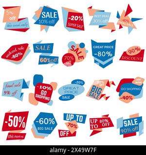 Set of Sale Discount Labels, Tags, Emblems. Web collection of stickers and badges for sale. Isolated vector illustration. Stock Vector
