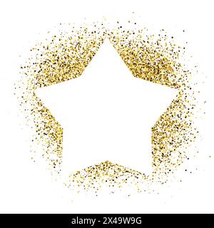 Greeting card with white star frame on golden glitter background. Empty white background. Vector illustration. Stock Vector