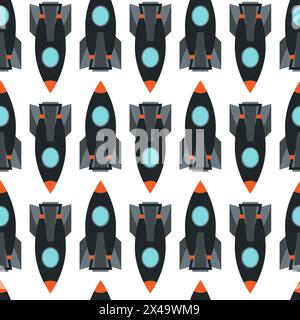 Seamless pattern with space rocket. Vector illustration. Stock Vector