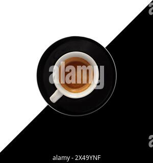 Top view of espresso coffee cup on black and white background Stock Photo