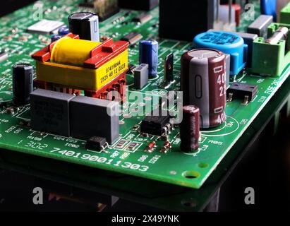 Mainboard Electronic computer background. Abstract. Green. Logic board, CPU, Motherboard, Main board, System board Stock Photo