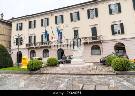 Cannobio, Piedmont, Italy - April 26, 2024: The Town Hall palace on the lakeside of Cannobio. Stock Photo