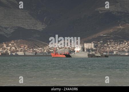 Novorossiysk, Russia - 22 August 2023 Military warship, Russian Navy. Stock Photo