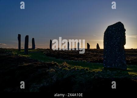 The Ring of Brodgar is a massive Neolithic Stone Circle set in a vast landscape on the Ness of Brodgar near Stromness in Orkney Stock Photo