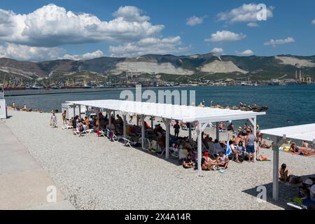 Novorossiysk, Russia - 22 August 2023 the central city beach at the height of the season. Stock Photo