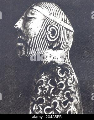 Priest-King - a figurine of a deity from Mohenjo-Daro. Photos from the first half of the 20th century. Stock Photo