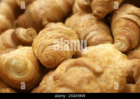 Fresh baked croissants. Tasty breakfast, sweet cakes Stock Photo