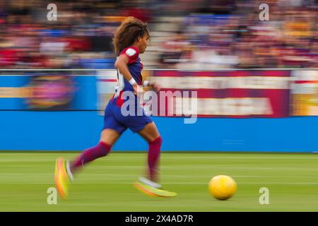 Barcelona, Spain. 01st May, 2024. Barcelona, Spain, May 1st 2024: during the Liga F football match between FC Barcelona and Madrid CFF at the Johan Cruyff Stadium in Barcelona, Spain (Judit Cartiel/SPP) Credit: SPP Sport Press Photo. /Alamy Live News Stock Photo