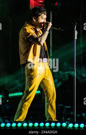 HERMOSILLO, MEXICO - APRIL 30: Christian Nodal  performs ,  during a concert at Explanada de las Estrellas de la ExpoGan Sonora on April 30, 2024 in Hermosillo, Mexico.(Photo by  Sebastian Gaxiola/Norte Photo) Stock Photo