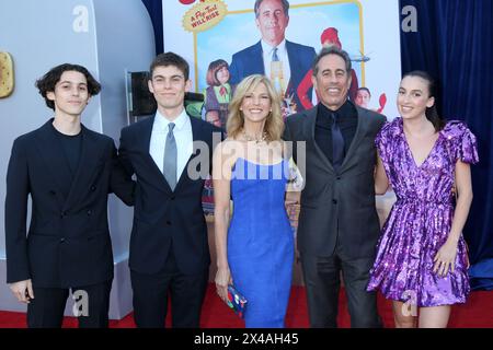 April 30, 2024, Los Angeles, Ca, USA: LOS ANGELES - APR 30: Shepherd Seinfeld, Jessica Seinfeld, Julian Seinfeld, Jerry Seinfeld, Sascha Seinfeld at the Unfrosted Premiere at the Egyptian Theater on April 30, 2024 in Los Angeles, CA (Credit Image: © Kay Blake/ZUMA Press Wire) EDITORIAL USAGE ONLY! Not for Commercial USAGE! Stock Photo