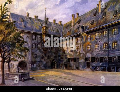 The Courtyard of the Old Residency in Munich, watercolor painting - painted by Adolph Hitler Stock Photo