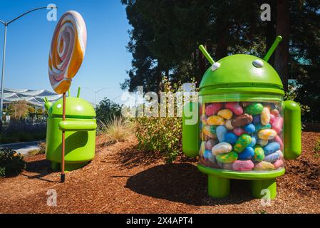 Googleplex Android Statues, Lollipop and Jelly Bean Versions, Mountain View, CA Stock Photo