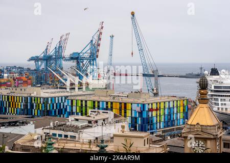 An Elevated View of The Port Area of Valparaiso, Valparaiso Region, Chile. Stock Photo