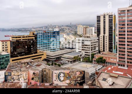 An Elevated View of The City of Valparaiso, Valparaiso Region, Chile. Stock Photo