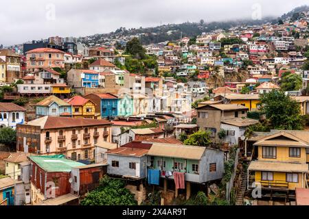An Elevated View of The City of Valparaiso, Valparaiso Region, Chile. Stock Photo